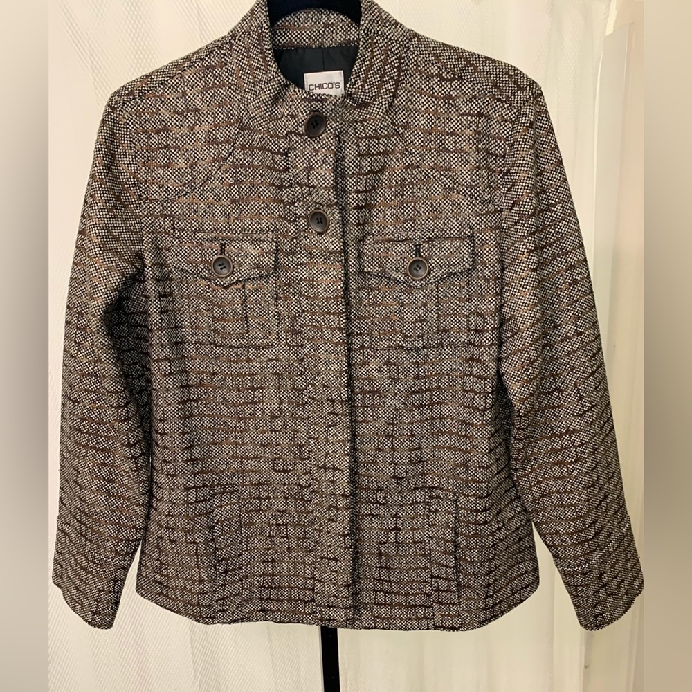Chicos Brown and Gold Metallic Jacket Shacket